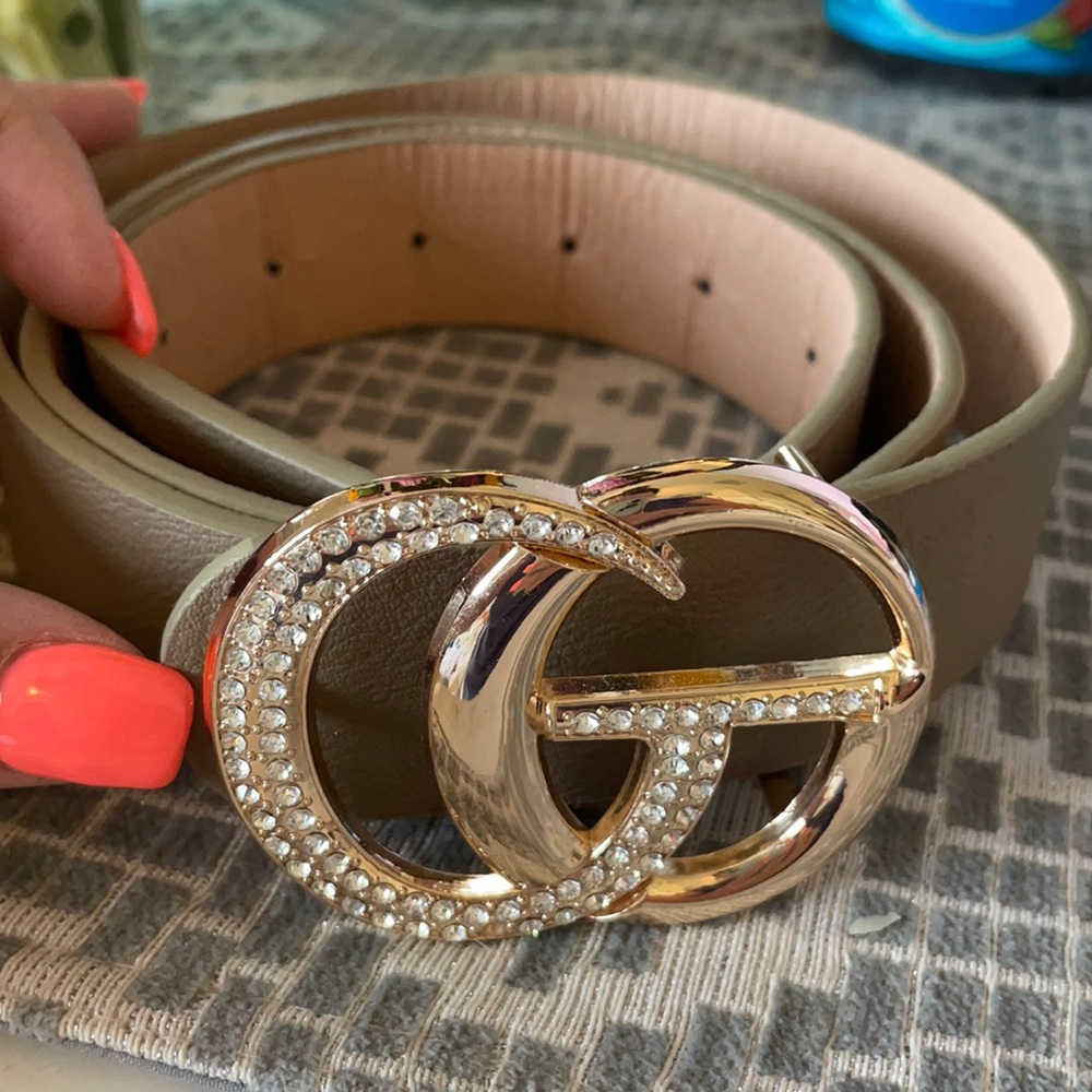 Tan belt with rhinestones